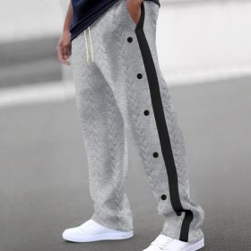 Mens Crochet Knitted Jogger Sweatpants Side Button Workout Wide Leg Running Pants Baggy Tapered Athletic Sweatpants (Color: Gray, size: XXL)